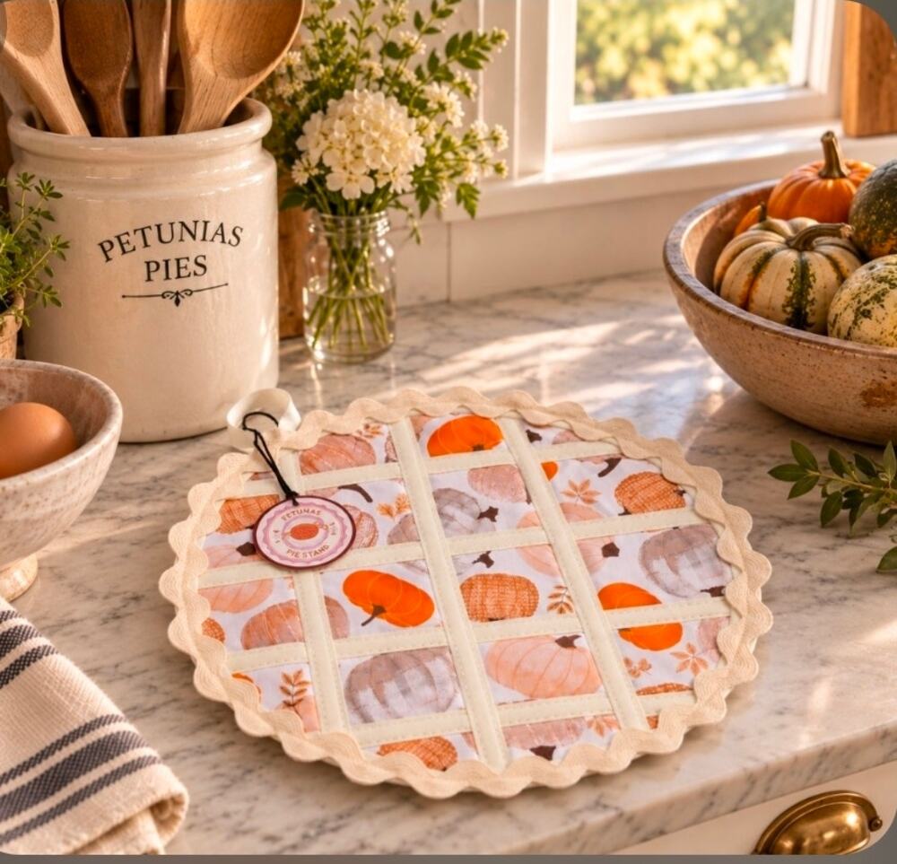 PUMPKIN 🎃 Pie Hot Pad / NEW / Quilted Cotton / washable / 11"